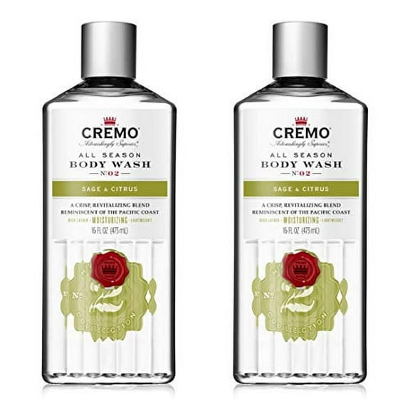 Cremo Rich-Lathering Sage & Citrus Body Wash, A Revitalizing Combination of Bright Mandarin, Dry Herbs and White Cedar, 16 Oz (2-Pack)