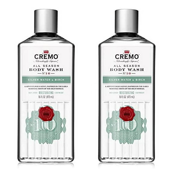 Cremo Rich-Lathering Silver Water & Birch Body Wash, A Revitalizing Combination of Glacier-Fed Streams and White Birch 16 Fl Oz (2-Pack)