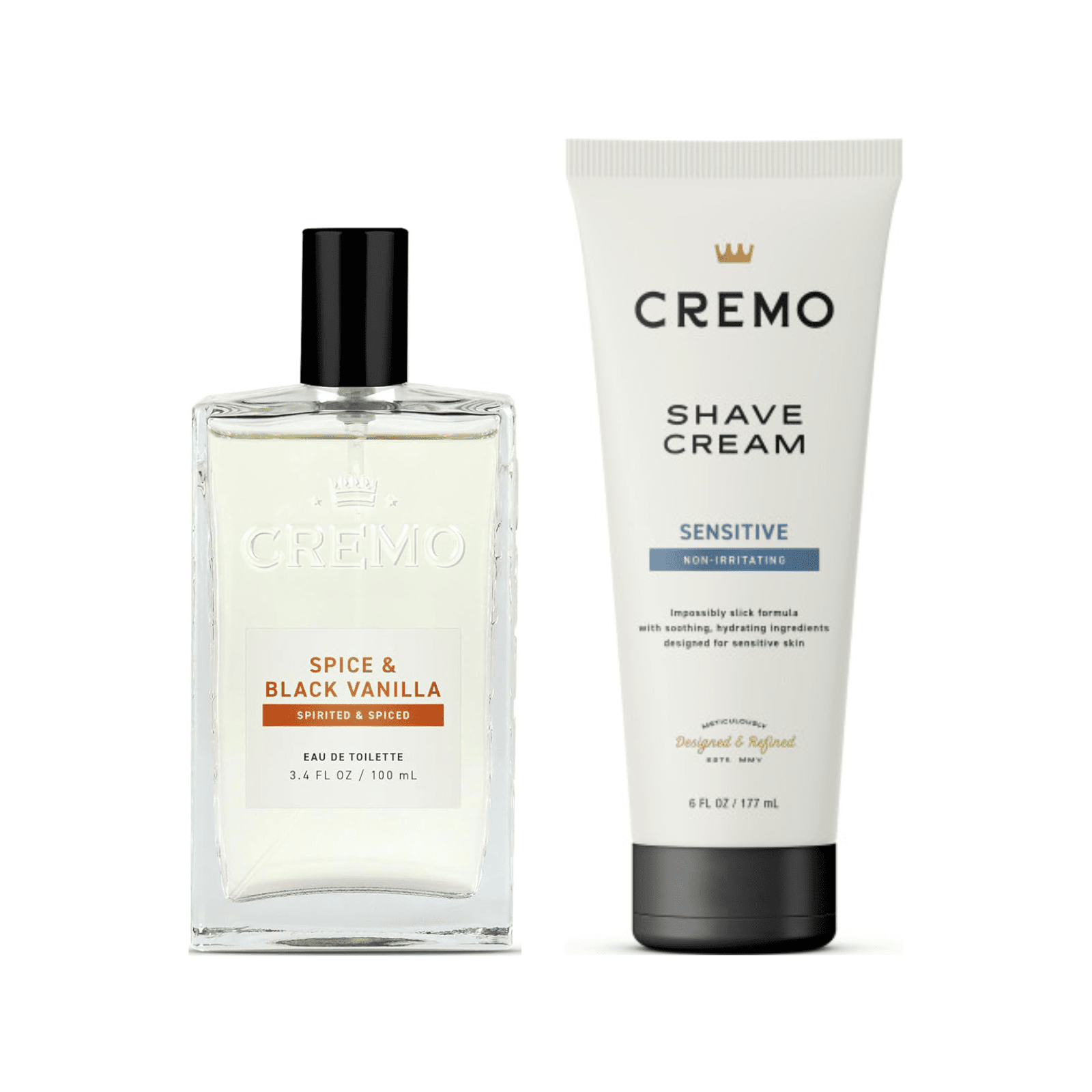 Cremo Sensitive Shaving Cream for Men, Non-Irritating & Spice & Black Vanilla Mens Cologne Spray Variety Pack