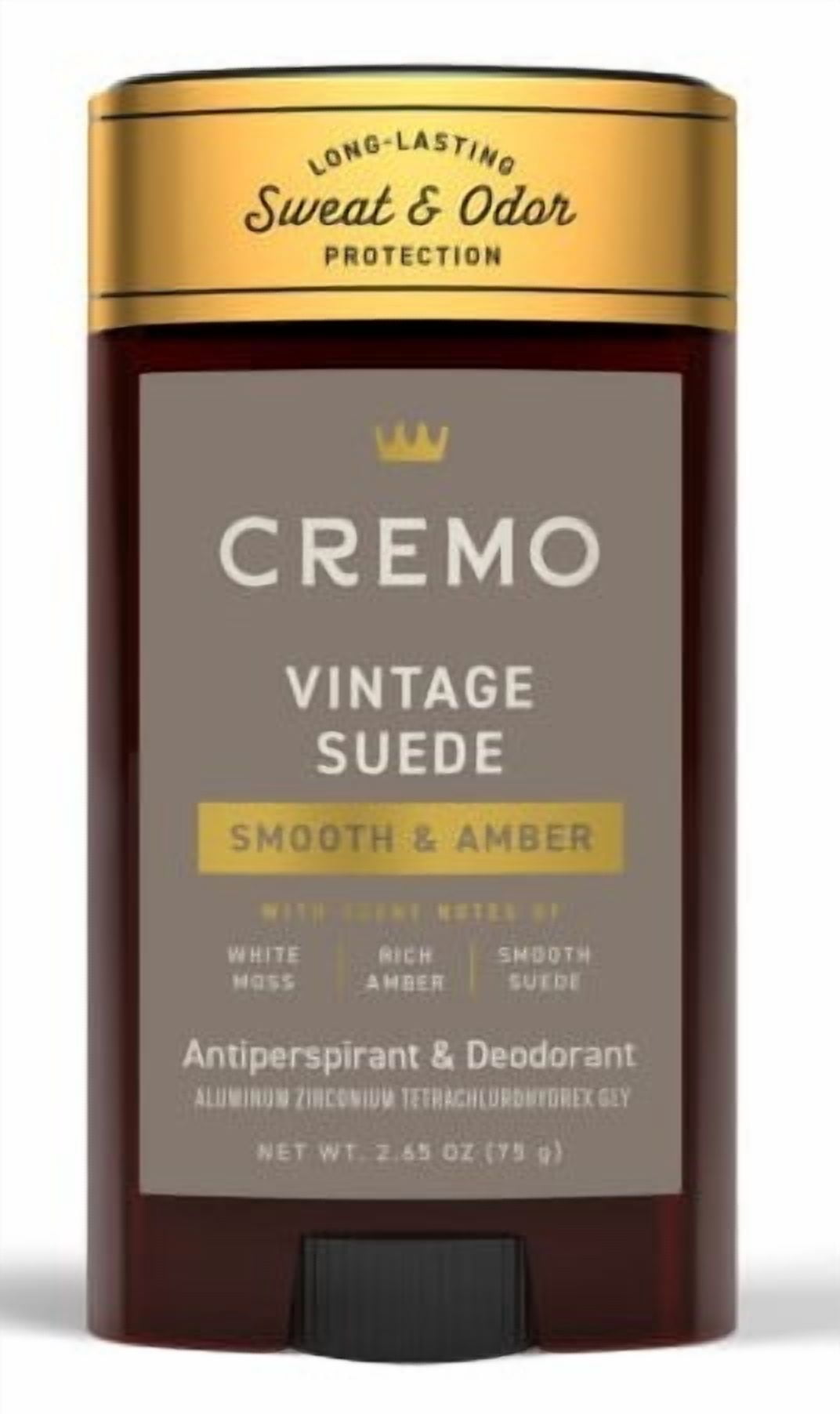 Cremo Antiperspirant Deodorant for Men, Vintage Suede, 2.65 oz