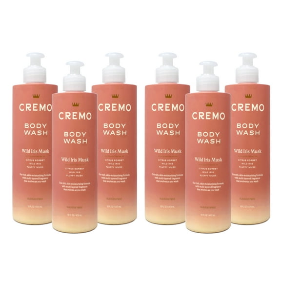 Cremo Wild Iris Musk Body Wash for Women, with Scent Notes of Citrus Sorbet, Wild Iris, and Fluffy Musk, 16 FL OZ - 6 Pack