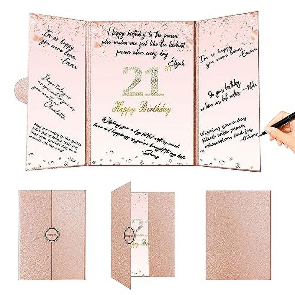Crenics Rose Gold 21st Birthday Decorations, Creative 21st Birthday Guest Sign in Book
