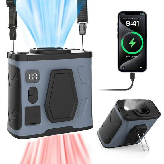 Crenova 10000mAh Rechargeable Clip-On Waist Fan - 30H Cooling, 5 Speeds, Wearable Hands-Free Fan & Power Bank for Outdoor/Indoor Use (Gray)