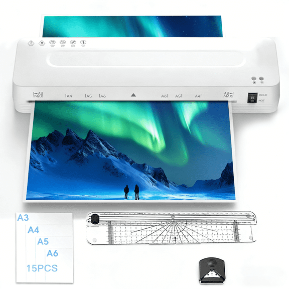 Crenova 13 Inch 3 in 1 White Laminator Machine with Laminating Sheets, Paper Trimmer, Corner Rounder, Professional Plastic Sealing for Home Office, Holiday Gift Idea