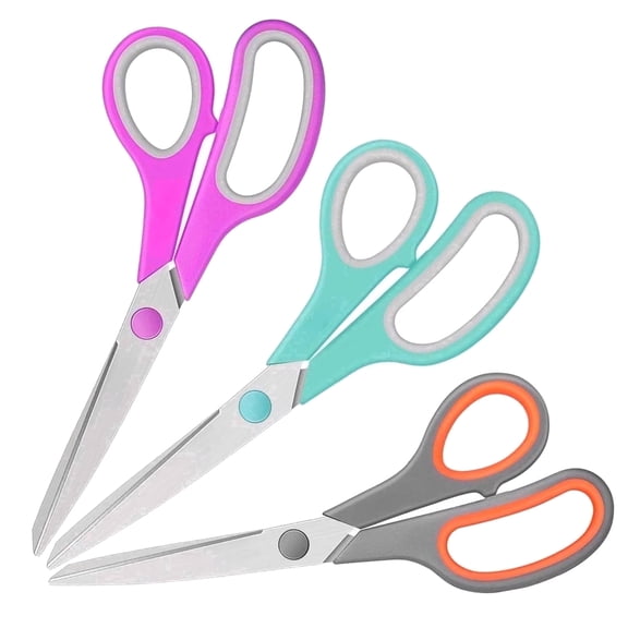 Crenova 8" Office Scissors Heavy Duty, 3-Pack, Sharp Blunt Tip, Colorful/Black