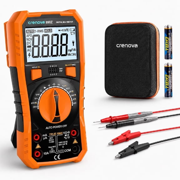 Crenova 890Z Digital Multimeter, 6000-Count True RMS Auto-Ranging Electrical Tester, 1000V DC/750V AC, NCV, Temperature and Capacitance