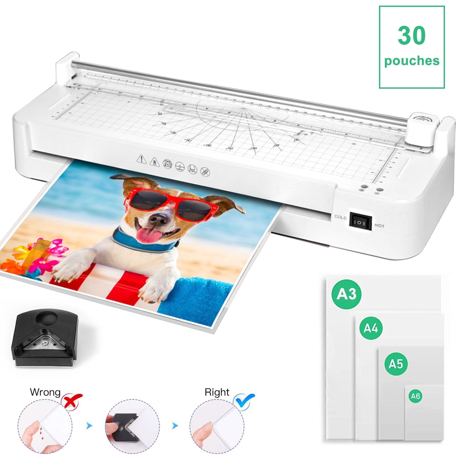 Crenova A3 Laminator Machine, 13-inch Hot and Cold Laminator, with 5 Laminating Sheets for A3, A4, A5, and A6 Sizes, Corner Rounder