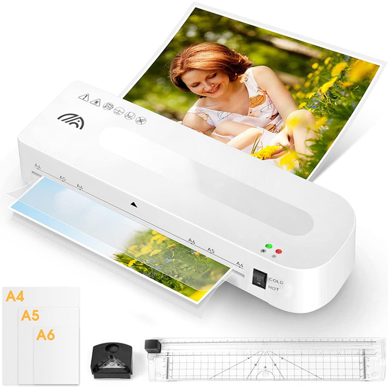 Crenova A4 Laminator, 3 in 1 Small Thermal Laminator Machine with Laminating Sheets for Classroom Home Use, White