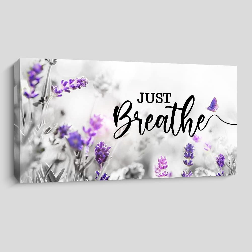 Creoate Just Breathe Bedroom Wall Art, Purple Lavender Picture with ...