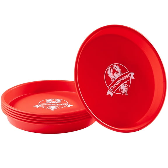 Creole Feast 15-inch Plastic Crawfish Plates, Set of 6,Perfect for Outdoor & Indoor Settings, Red