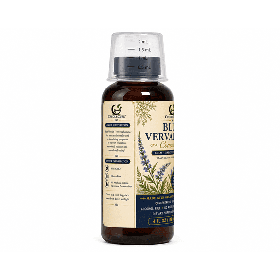 CreoleCure Blue Vervain Tea Concentrate 4 fl oz, Alcohol Free , No Added Sugar, Non-GMO, Gluten Free, Includes Measuring Cup