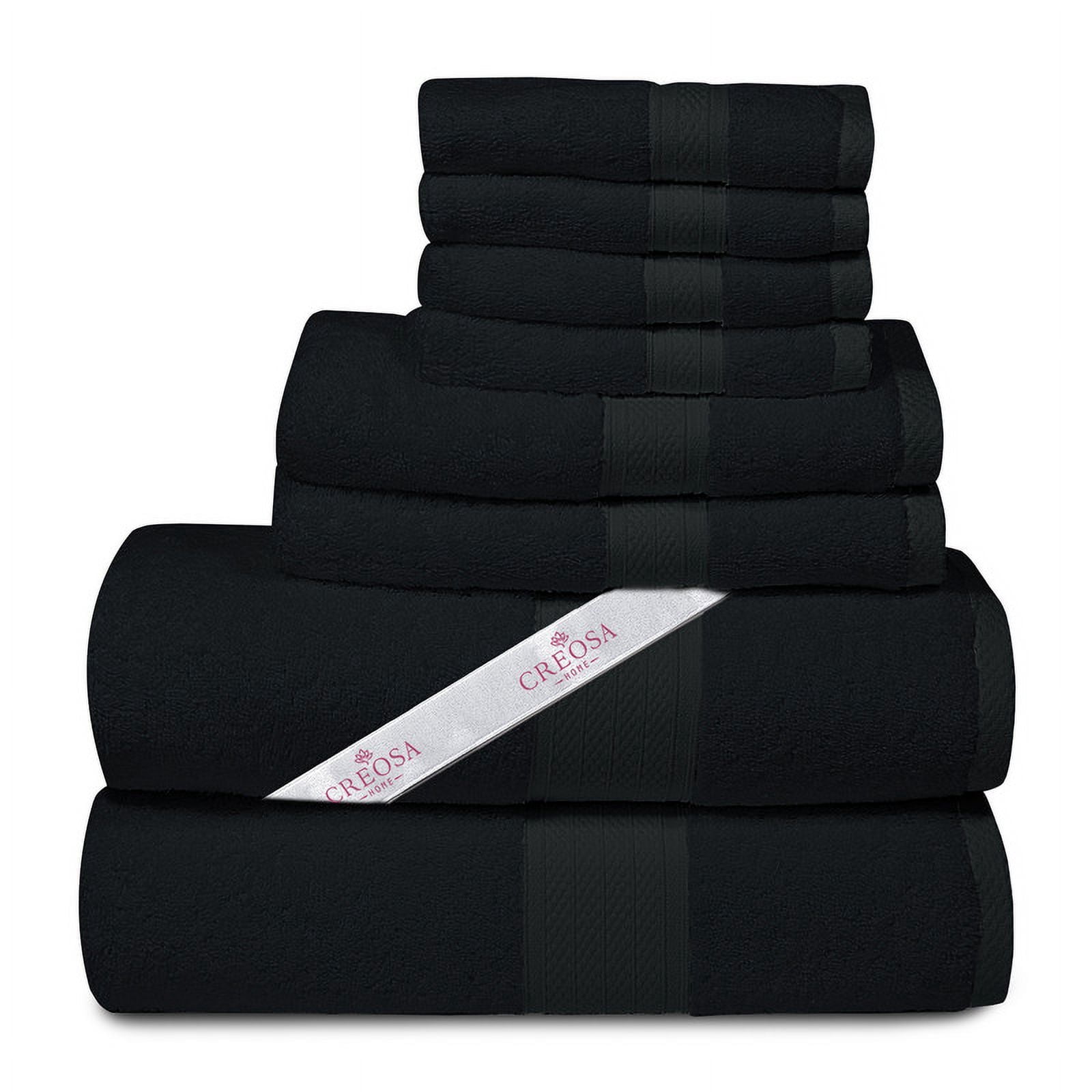 Creosa Cotton Bath-Towels-Set Black, 100% Ring Spun Combed-Cotton 4pc Bathroom Towels 27x54 Inch, Highly Absorbent Soft Feel, Daily Use Black Towels with Hanging Loop