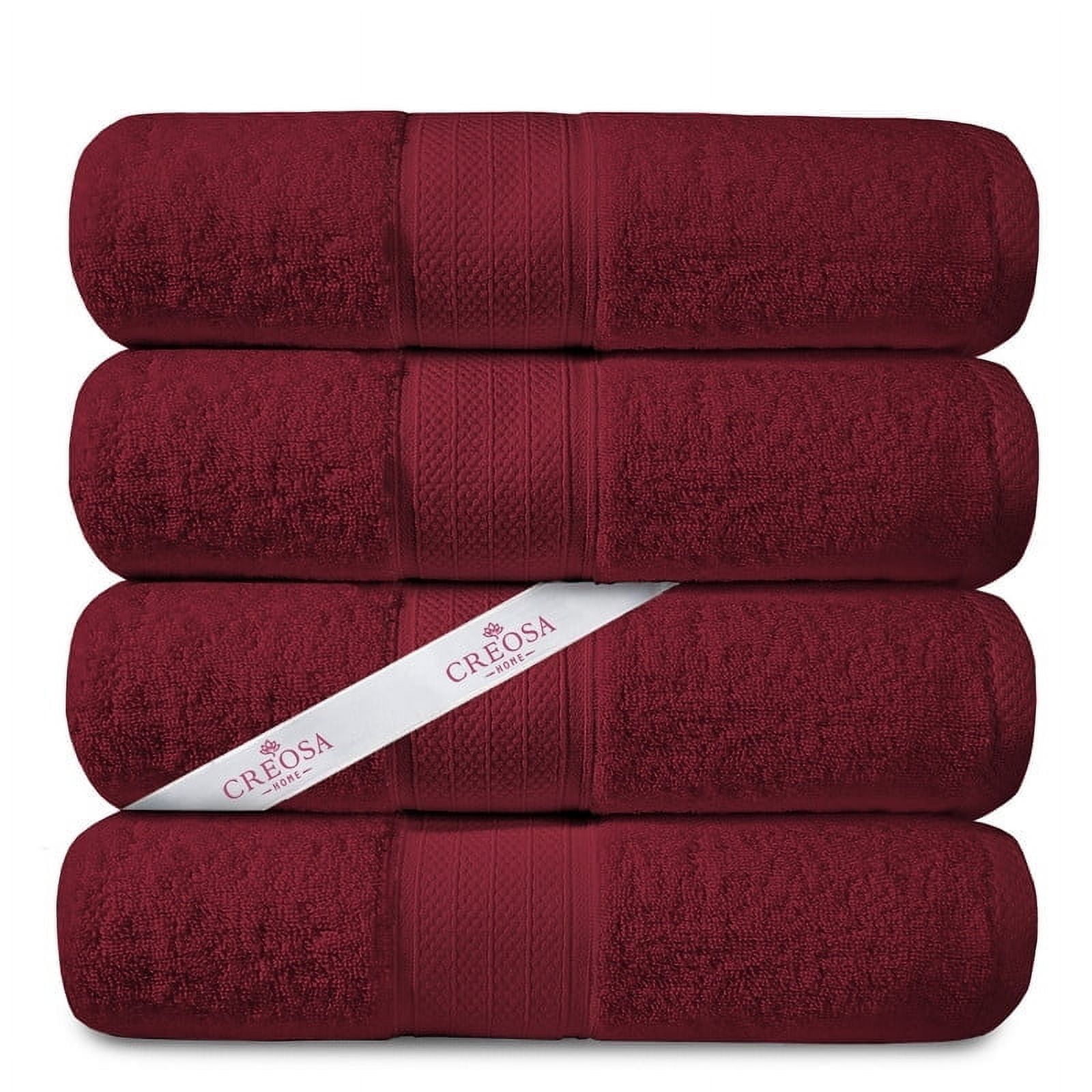 Creosa Cotton Bath-Towels-Set Burgundy Red, 100% Ring Spun Combed-Cotton 4pc Bathroom Towels 27x54 Inch, Highly Absorbent Soft Feel, Daily Use Burgundy Red Towels with Hanging Loop