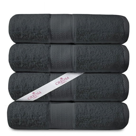 Creosa Cotton Bath-Towels-Set Dark Grey, 100% Ring Spun Combed-Cotton 4pc Bathroom Towels 27x54 Inch, Highly Absorbent Soft Feel, Daily Use Dark Grey Towels with Hanging Loop