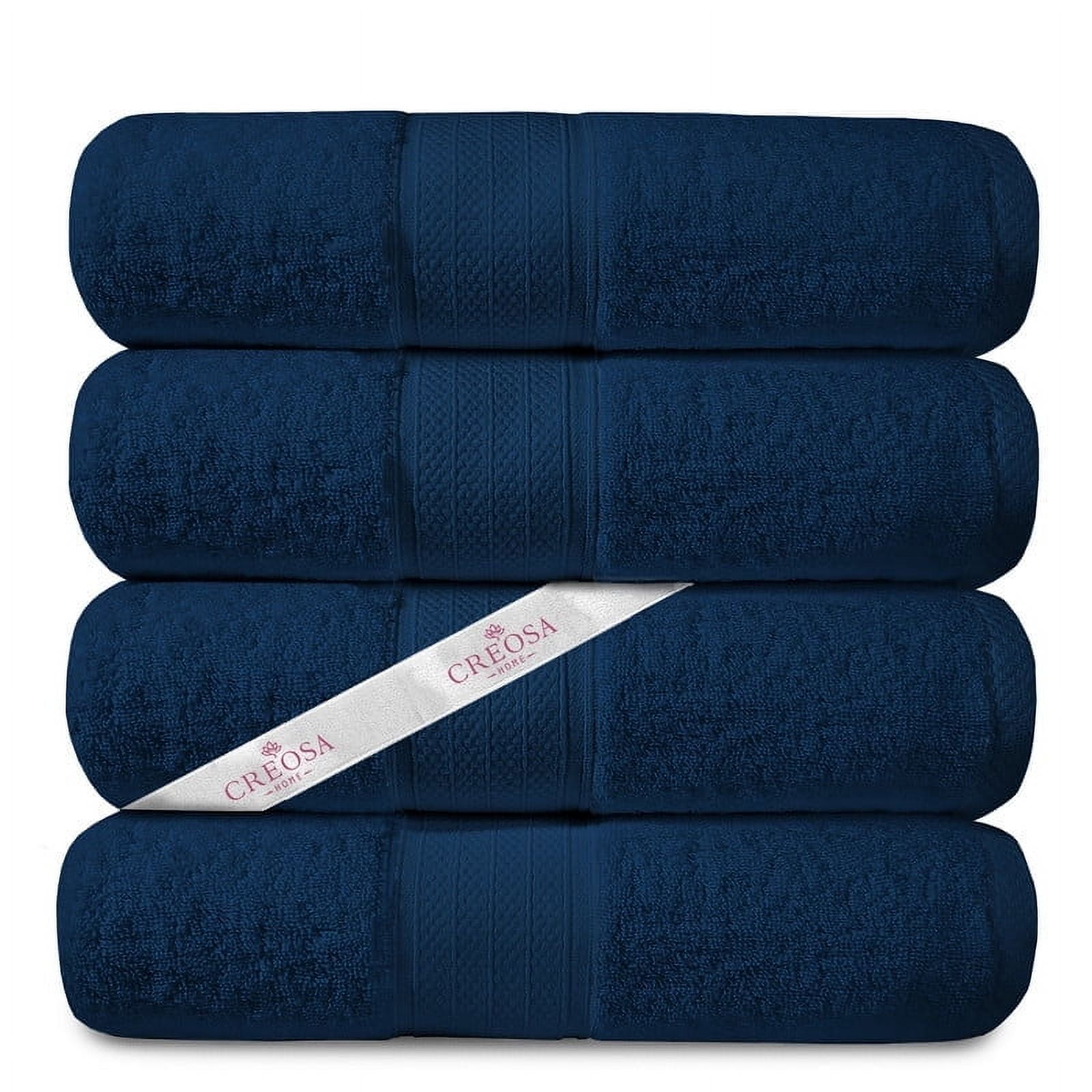 Creosa Cotton Bath-Towels-Set Navy Blue, 100% Ring Spun Combed-Cotton 4pc Bathroom Towels 27x54 Inch, Highly Absorbent Soft Feel, Daily Use Navy Blue Towels with Hanging Loop