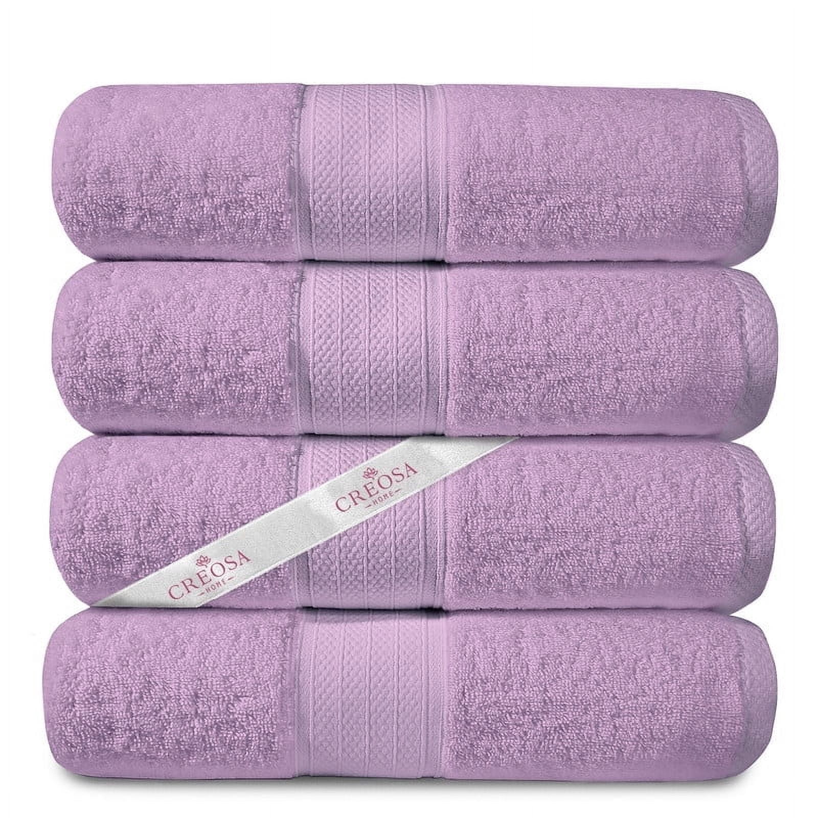 Creosa Cotton Bath-Towels-Set Purple, 100% Ring Spun Combed-Cotton 4pc Bathroom Towels 27x54 Inch, Highly Absorbent Soft Feel, Daily Use Purple Towels with Hanging Loop