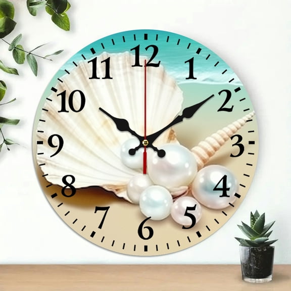 Creowell 10 Inch Pearl Shells Ocean Theme Wall Clock for Home Decor 10x10in
