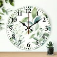 thumbnail image 1 of Creowell 10 Inch Round Wooden Wall Clock Green Leaf Pattern Decor 10x10in, 1 of 8