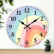 Creowell 10 Inch Round Wooden Wall Clock Rainbow Pastel Colors Home Decor 10x10in