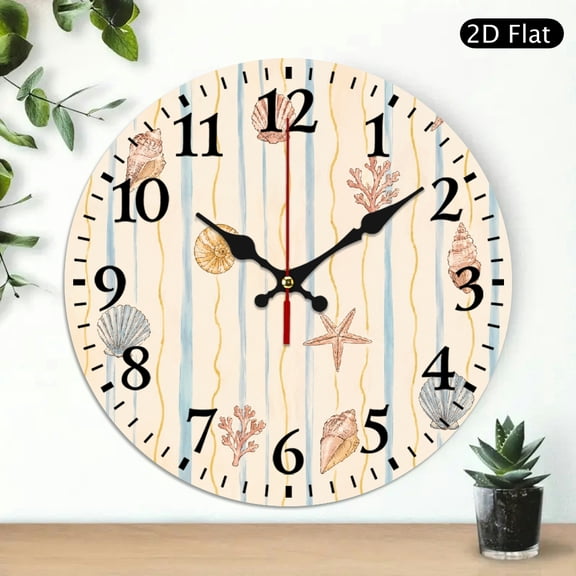 Creowell 10 inch Wall Clock Battery Operated, Striped Shell Coral Pattern Print, Wall hanging decor Silent Mechanical Movement - Lobby Corridor Dining Room Bedroom Office Classroom