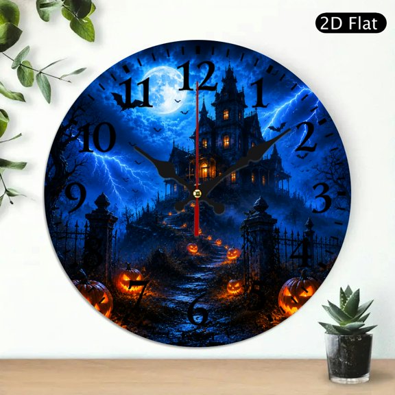 Creowell 1pc Lightning Haunted Mansion Path Theme  No AA Battery Lncluded,   Wall Clock Battery Operated Lobby Corridor Dining Room Bedroom Office Classroom
