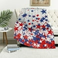 thumbnail image 1 of Creowell 4th of July Throw Blanket American Flag Blue and Red Stars Throw Blankets Memorial Day Independence Day Patriotic Lightweight Cozy Flannel Blanket for Couch Sofa Bed Home Decor White, 1 of 6