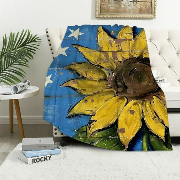 Creowell 4th of July Sunflower Patriotic Flannel Blanket Exquisite Gifts for All Seasons Throw Blanket 40x50in