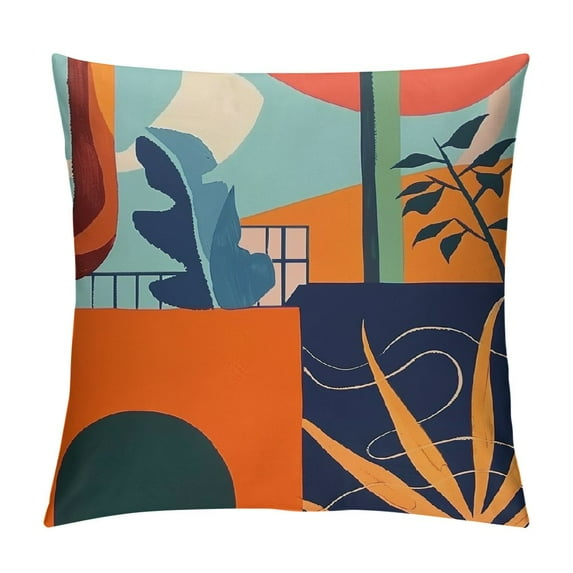 Creowell  Abstract Art Mid Century Modern Throw Pillow Covers Colorful Boho Aesthetic Floral Geometric Minimalist Pillow Covers for Couch Outdoor Decor 12x12in
