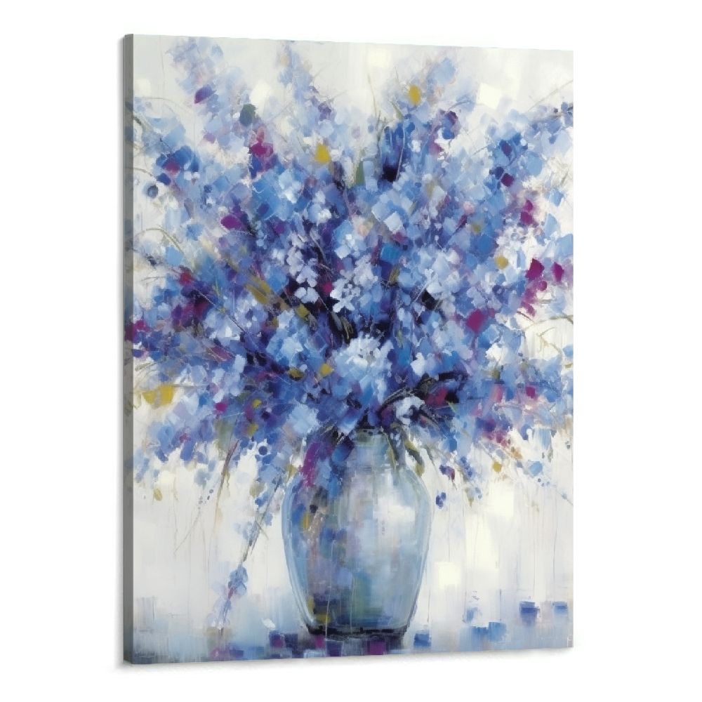Creowell Abstract Bouquet Canvas Wall Art: Blue Flowers in Vase Artwork ...