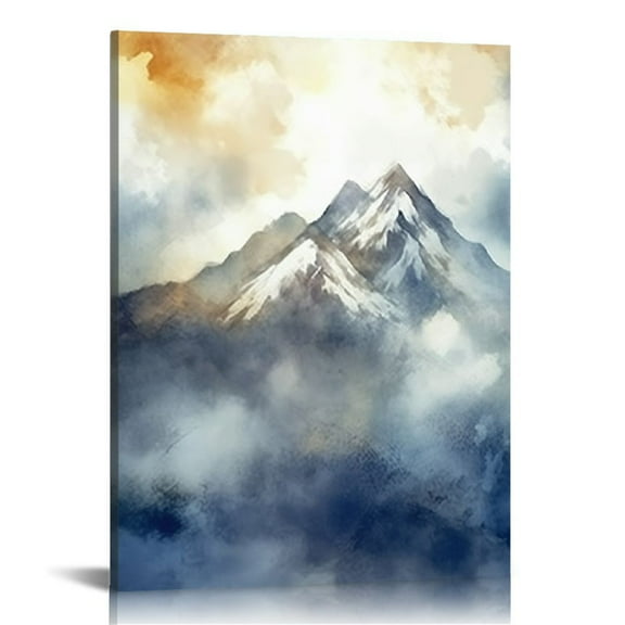 Creowell Abstract Canvas Wall Art for Living Room Modern Navy Blue Abstract Mountains Print Poster Picture Artworks for Bedroom Bathroom Kitchen Wall Decor Framed Ready to Hang 16x20 in/12x16 in