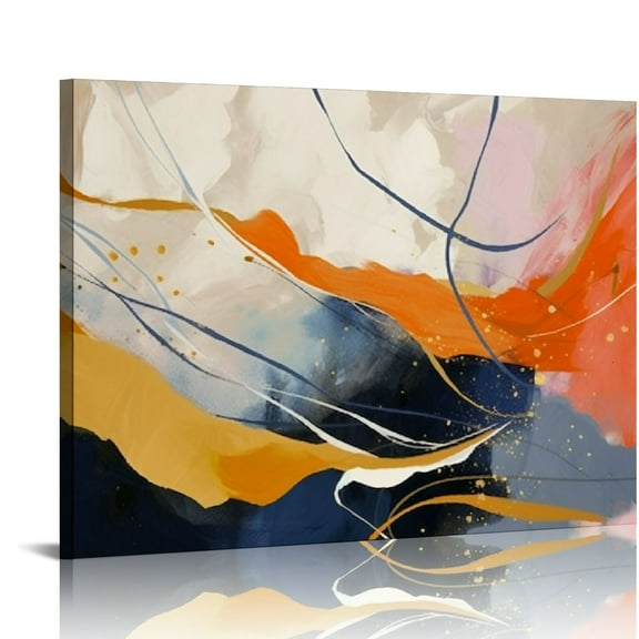 Creowell Abstract Canvas Wall Art for Living Room Nave Blue Wall Decor Picture - Modern Orange Painting Artwork for Bedroom Home Office Decoration, Ready to Hang 20x16 in/16x12 in