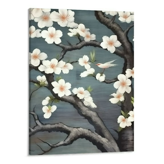 Creowell Abstract Cherry Blossom Canvas Painting Brown White Tree Flower Wall Art for Bathroom Living Room Bedroom Modern Home Decoration Stretched on Canvas Ready to Hang (16X20in)