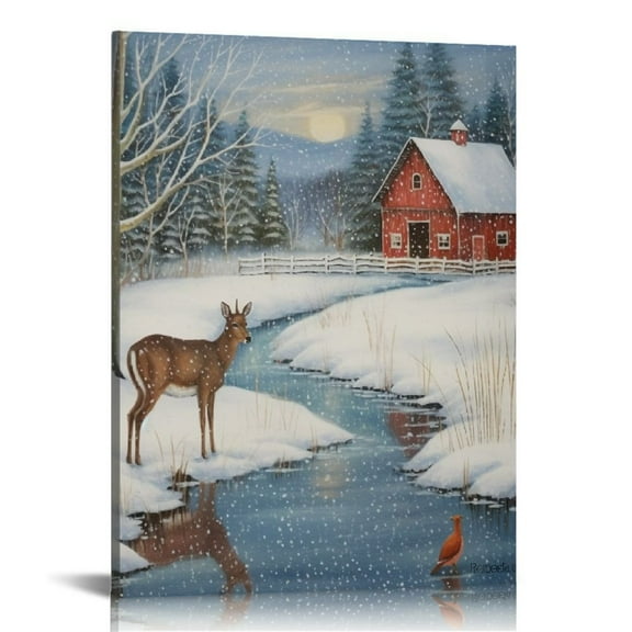 Creowell  Abstract Christmas Decorations for Wall Holiday Skating Christmas Deer Canvas Art Wall Paintings for Bedroom Dining Living Room Office Home Wall Decor -16x20 in/12x16 in