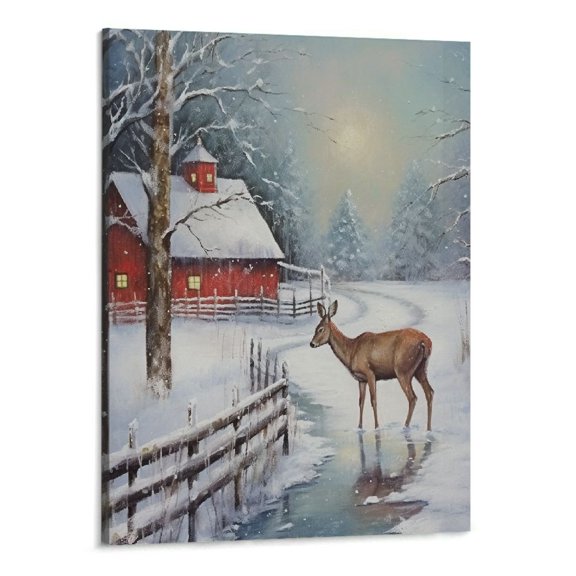 Creowell  Abstract Christmas Decorations for Wall Holiday Skating Christmas Deer Canvas Art Wall Paintings for Bedroom Dining Living Room Office Home Kitchen Wall Decor - -16x20inch