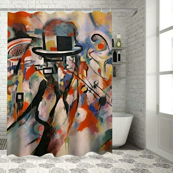 Creowell Abstract Expressionism Printed Shower Curtain with Hooks, Easy Care 100% Polyester Fiber Bathroom Decor, Chic Modern Design 69x72