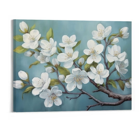 Creowell Abstract Flower Canvas Wall Art: Cherry Blossom Artwork Painting Print on Wrapped Canvas for Office (20X16 Inches)