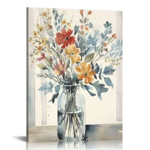 Creowell Abstract Flower Wooden Wall Art: Gray Blue Floral Blossom Picture Rustic Botanical Prints Framed for Bathroom 16x20 in/12x16 in