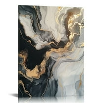Creowell Abstract Marble Wall Art Black and Gold Bathroom Decor, Nordic Watercolor Gray White Fluid Ink Lines Canvas Picture Painting Artwork for Living Room Bedroom Office Decor 16x20 in / 12x16 in