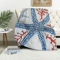 Creowell  Abstract Nautical Coastal Throw Blanket for Couch - Watercolor Beach Ocean Theme Starfish Seashell Coral Lightweight Soft Blankets and Throws for Sofa White