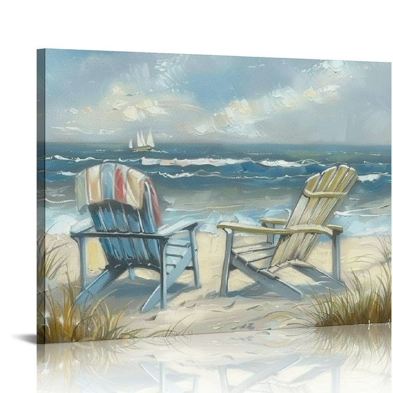 Creowell Abstract Seascape Canvas Wall Art Beach Chair on Sand Painting Print for Bedroom 20x16 in 16x12 in Walmart