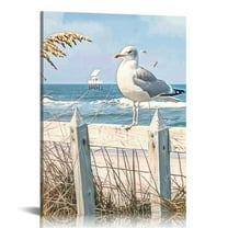 Creowell Abstract Seascape Canvas Wall Art Ocean Beach Sea Bird Pictures Beach Coastal Wall Art Seagull Beach Prints Sailboat Painting Modern Beach Print for Living Room Decor 12x16 in