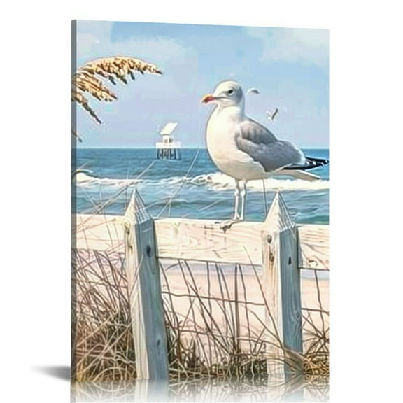 Creowell Abstract Seascape Canvas Wall Art Ocean Beach Sea Bird Pictures Beach Coastal Wall Art Seagull Beach Prints Sailboat Painting Modern Beach Print for Living Room Decor 12x16 in