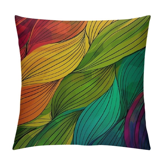 Creowell  Abstract Throw Pillow Cushion Cover, Ocean Inspired Artwork Waves Curly Psychedelic Entrancing Colorful Ripple Water, Decorative Square Accent Pillow Case