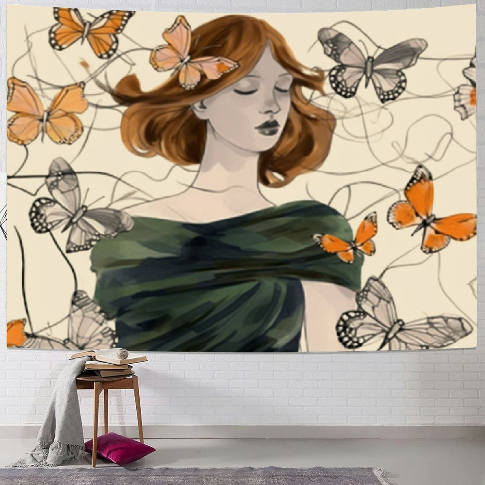 Creowell Abstract Woman Flower with Butterfly Boho Wall Tapestry for ...