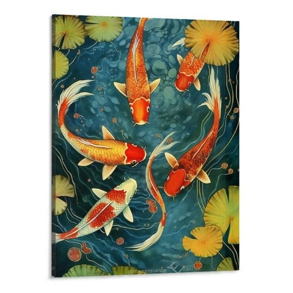 Creowell  Aesthetic Wall Art Koi Fish Wall Art Lucky Koi Wall Poster Lotus Koi Poster Koi Fish Canvas Wall Art 16x20 Inch