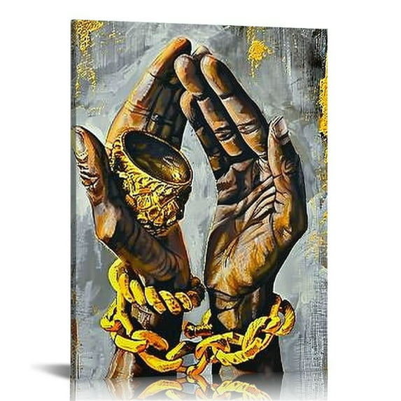 Creowell  African American Wall Art Black Woman Hands with Gold Accessories Painting Picture Prints Framed Vintage Tribal African Arts Each Panel 16x20 in/12x16 in