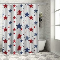 Creowell American Patriotic Shower Curtain, 4Th of July Stars and Stripes Bath Curtain, Independence Day Decor Colorful Bathroom Curtains White