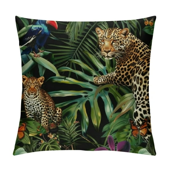 Creowell Animal Print Leopard Pillow Cover Tropical Decorative Pillow Covers Cushion Cover Home Decor Pillowcase  White