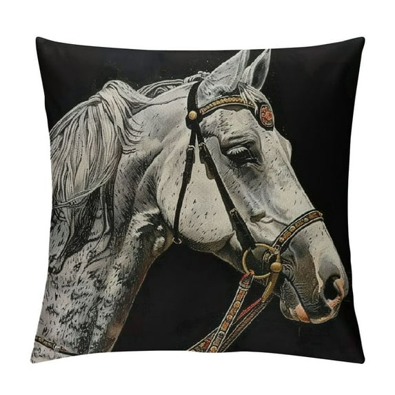 Creowell Animals Horse Decorative Throw Pillow Covers Sketch Vintage Style Farm Animals Black Background Pillowcase Home Decor Cushion Cover for Sofa Chair Bed Couch,Multi-Size