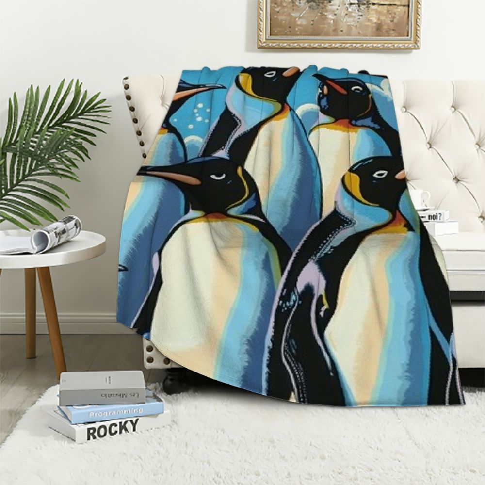 Penguin Plush Throw Blanket - 50x60 Inch Soft Flannel Blanket For Couch, Bed, Gifts For Kids & Adults